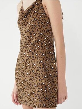 Urban Outfitters UO Mallory Cowl Neck Slip Dress - Green Leopard